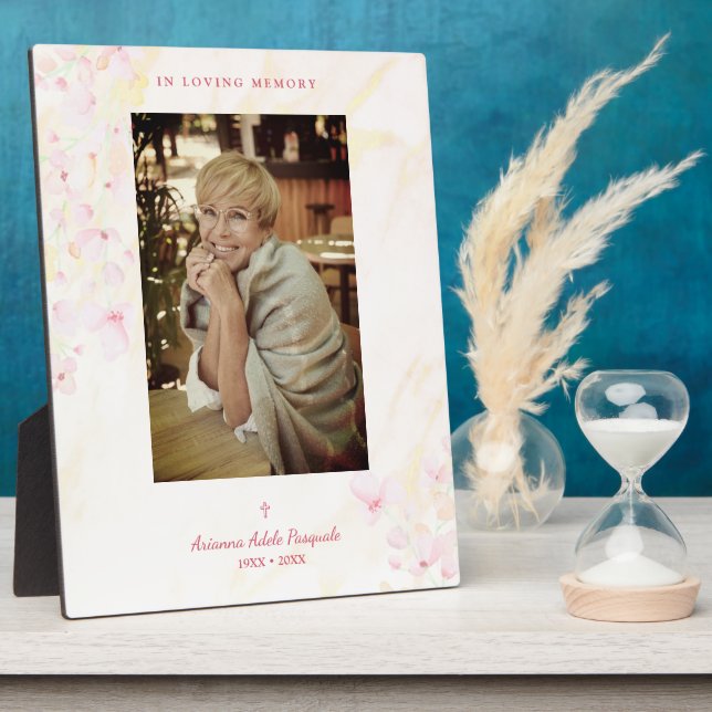 Placa Expositora Funeral floral tradicional y elegante de foto rosa (Lado)