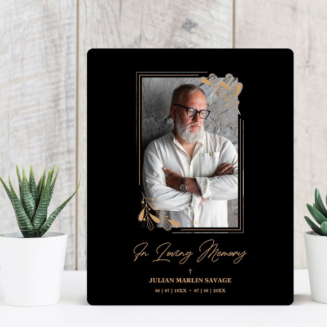 Placa Expositora Funeral Negro Ramas Doradas Falsas Foto Recuerdo (Subido por el creador)