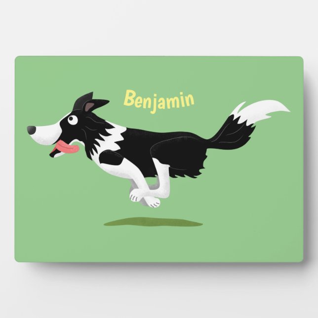 Placa Expositora Funny Border Collie perro corriendo personalizado (Frente)