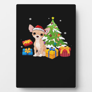 Placa Expositora Funny Santa Chihuahua Perro Navidad Árbol Regalos