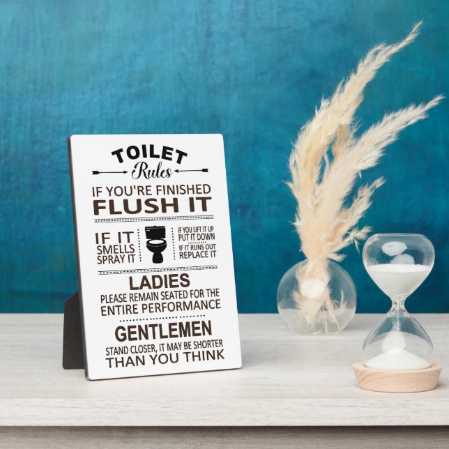 Placa Expositora Funny Toilet Rules Bathroom Restroom Humor (Lado)