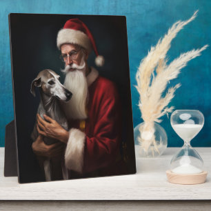 Placa Expositora Galgo con Santa Claus Festivo de Navidad