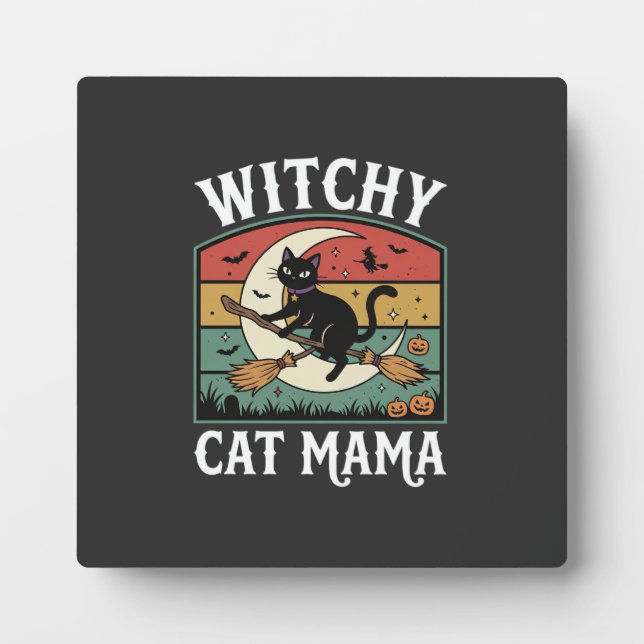 Placa Expositora Gata de Halloween Bruja Mamá (Frente)