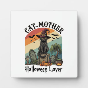 Placa Expositora Gata Madre Amante de Halloween Sombrero de Bruja N