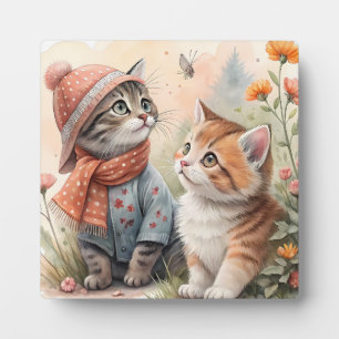 Placa Expositora Gatitos caprichosos de acuarela en un jardín de ot