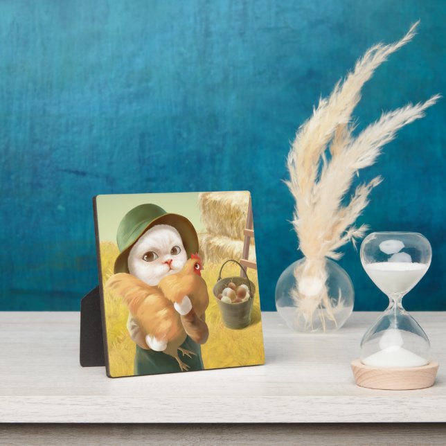 Placa Expositora Gato Adorable con Hen en la Granja (in situ)