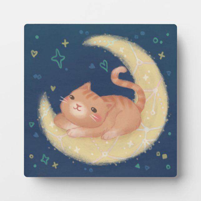 Placa Expositora Gato Adorable en la Luna (Frente)
