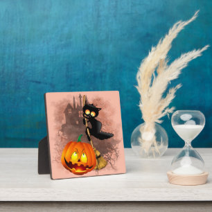 Placa Expositora Gato asustado por un personaje de Halloween divert