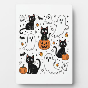 Placa Expositora Gato Boo Fantasma de Halloween Adorable