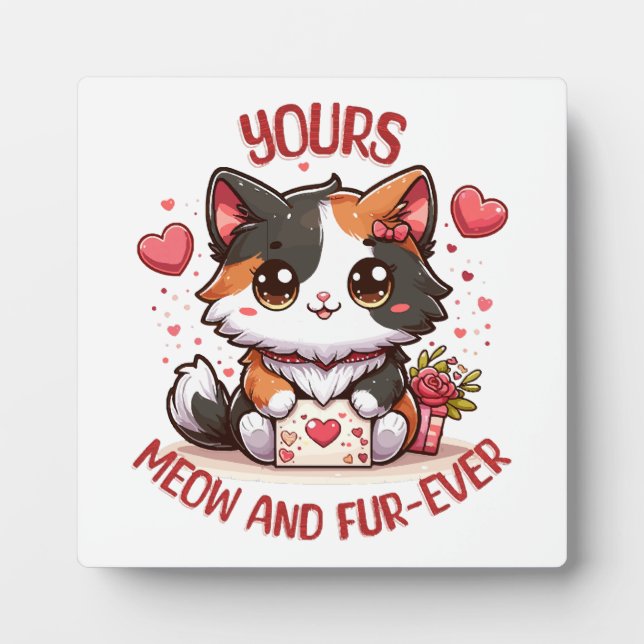 Placa Expositora Gato Calico Adorable Día de San Valentín  (Frente)