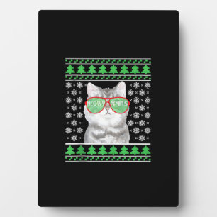 Placa Expositora Gato con gafas de sol Navidades feos suéter
