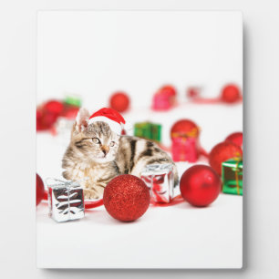 Placa Expositora Gato con sombrero rojo de Papá Noel Ornamento de N
