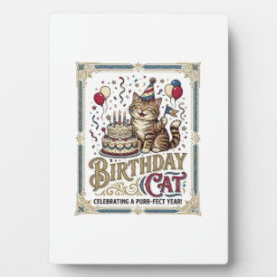 Placa Expositora Gato Cumpleaños Cumpleaños Edad Arte Vector Vintag