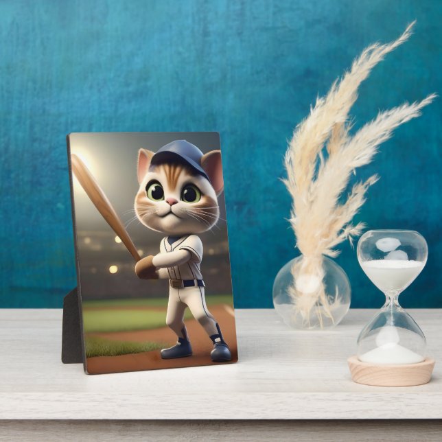 Placa Expositora Gato De Béisbol Gracioso En 3D, (Lado)