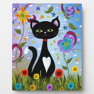 Placa Expositora Gato de esmoquin negro y blanco en el jardín