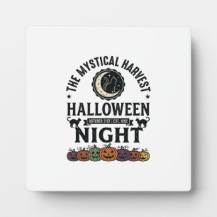 Placa Expositora Gato de Halloween Gatos Negros Calabazas Vintage D