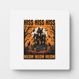 Placa Expositora Gato de Halloween Miau Espeluznante Casa de Bruja 