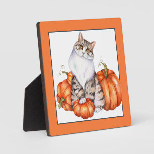 Placa Expositora Gato de otoño y calabazas