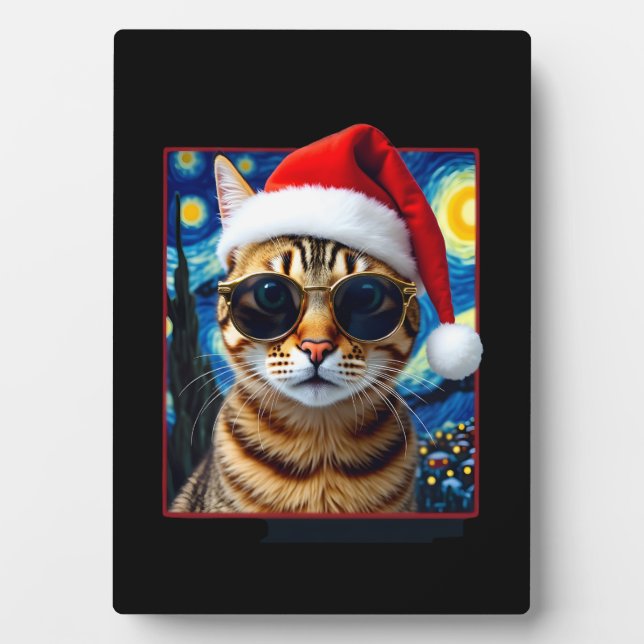 Placa Expositora Gato de Tabby Naranja de Noche Estrellada Navidad (Frente)
