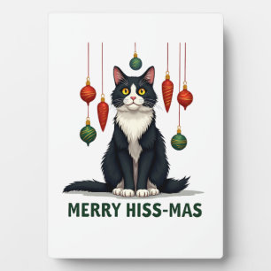Placa Expositora Gato de Tuxedo de Navidad con Decoraciones Navideñ