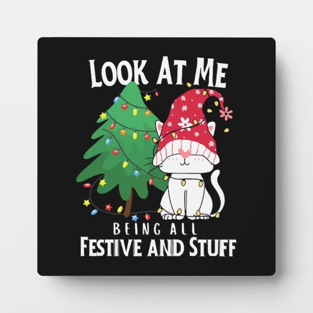 Placa Expositora Gato divertido de Navidad (Frente)