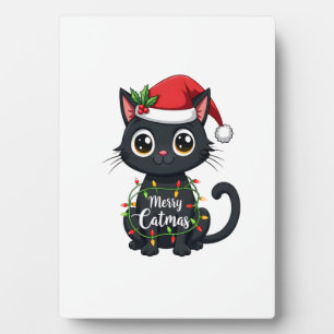 Placa Expositora Gato Feliz Navidad Luz de Navidad de Gato Negro Na