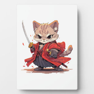 Placa Expositora Gato héroe al estilo samurái enojado