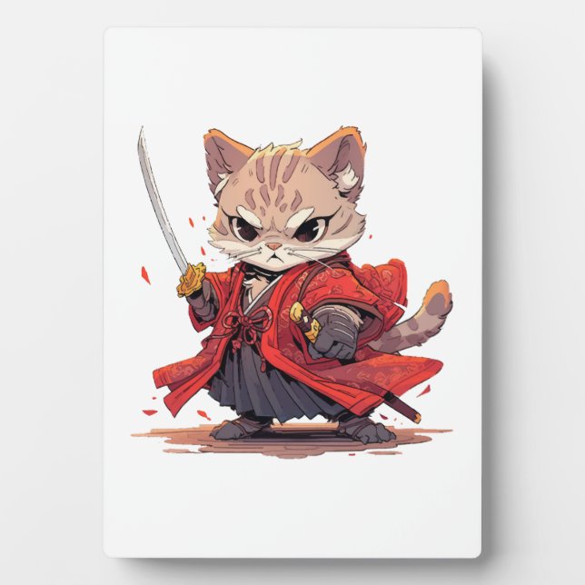 Placa Expositora Gato héroe al estilo samurái enojado (Frente)