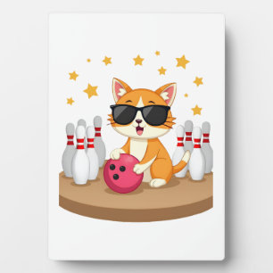 Placa Expositora Gato Lindo Con Gafas De Sol Gato Jugando Bolos Par