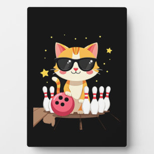 Placa Expositora Gato Lindo Con Gafas De Sol Gato Jugando Bolos Par