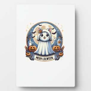 Placa Expositora Gato lindo de Meow-lolween con disfraz de fantasma
