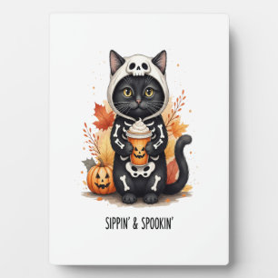 Placa Expositora Gato Lindo y Espeluznante de Halloween
