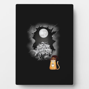 Placa Expositora Gato místico Halloween árbol de la luna llena Kitt