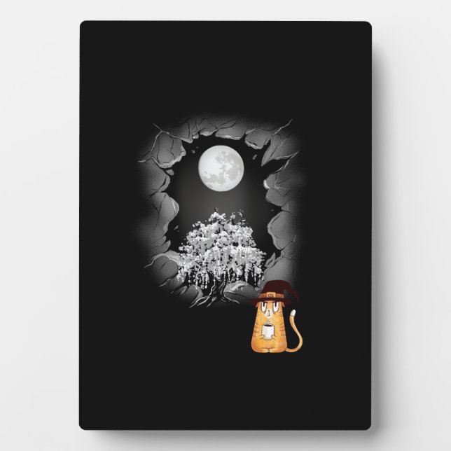 Placa Expositora Gato místico Halloween árbol de la luna llena Kitt (Frente)