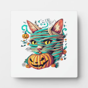 Placa Expositora Gato Momia Divertido Halloween