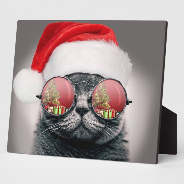 Placa Expositora Gato navidad con gafas de sol (Lado)