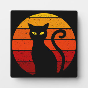 Placa Expositora Gato Negro Atardecer Retro Vintage Halloween I