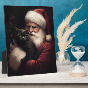 Placa Expositora Gato negro con Navidades festivos de Santa Claus