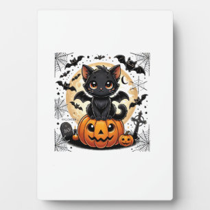 Placa Expositora Gato Negro Lindo Con Alas De Murciélago Calabaza M