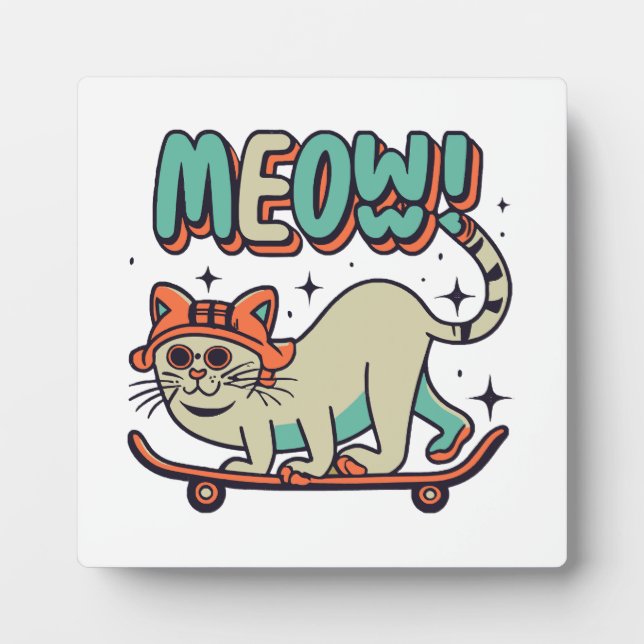 Placa Expositora Gato Patinando Miau (Frente)