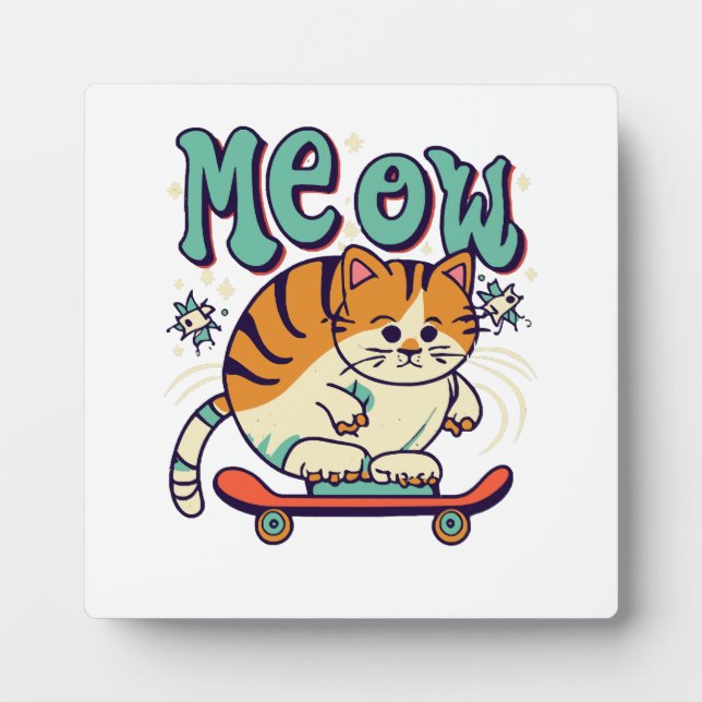 Placa Expositora Gato Patinando Miau (Frente)