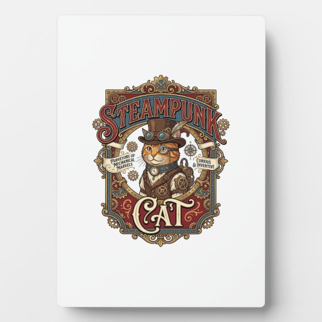 Placa Expositora Gato Steampunk Vintage Steampunk Gato (Frente)