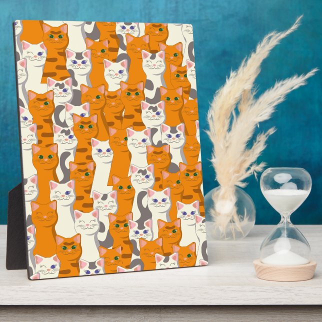 Placa Expositora Gatos blancos y jengibre patrón ojos verdes ojos a (Lado)