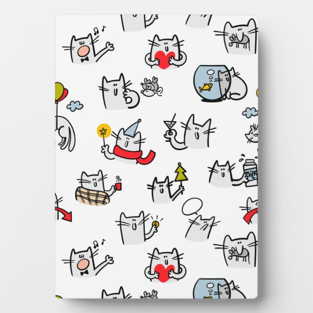 Placa Expositora Gatos divertidos, leche y magia. (Frente)