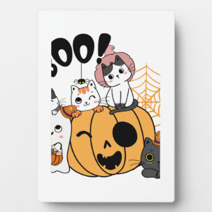 Placa Expositora Gatos Divirtiéndose En Halloween Sticker