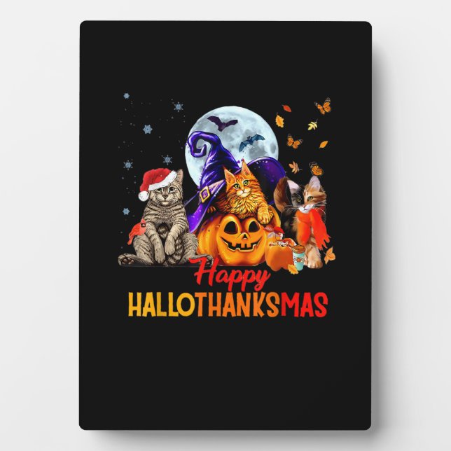Placa Expositora Gatos Felices Hallothanksmas Halloween Día de Acci (Frente)