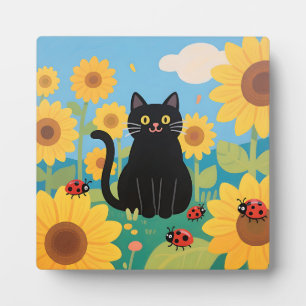 Placa Expositora Gatos negros Girasoles Mariquitas