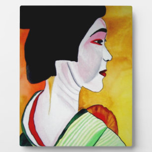 Placa Expositora Geisha japonesa con kimono verde arte original