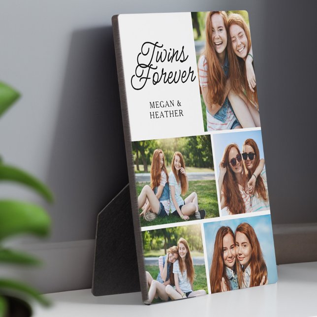 Placa Expositora Gemelos para hermanos de siempre 5 Collages de fot (Twins For Ever Sibling 5 Photo Collage keepsake Pl Plaque)