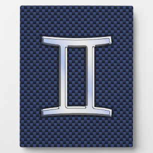 Placa Expositora Gemini Zodiac Symbol Navy Blue Carbon Fiber Style